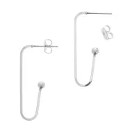 34x12mm Design U earstuds with small ball - Rhodium Tone x2