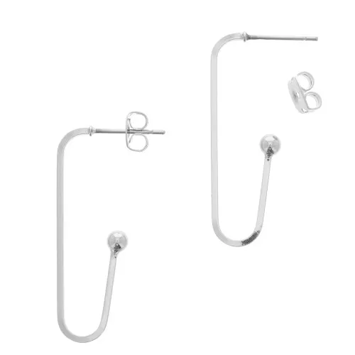 34x12mm Design U earstuds with small ball - Rhodium Tone x2