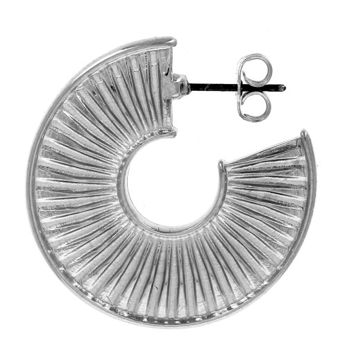 30mm Textured half-moon hoop earrings - Antique Silver Tone x2