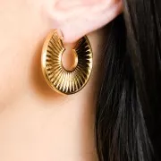 30mm Textured half-moon hoop earrings - Antique Silver Tone x2