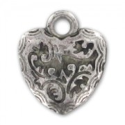 CCB Heart drilled charm 17x15mm Antic Silver tone x5