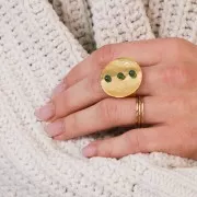 25mm Adjustable ring with hammered plate - Fine Gold Plated x1