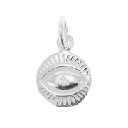 9 mm 925 Sterling Sviler Round Eye Pattern Charm with  zirconium oxide - Closed ring x1