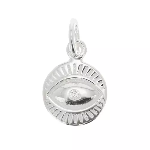 9 mm 925 Sterling Sviler Round Eye Pattern Charm with zirconium oxide - Closed ring x1