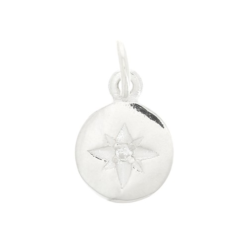 8mm 925 Sterling Silver North Star Charm with  zirconium oxide - Closed ring x1