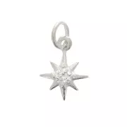 11x9mm 925 Sterling Silver North Star Charm with  zirconium oxide - Closed ring x1