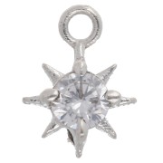 North Star Charm with CZ, 10.6x8 mm - Closed Ring - 925 Sterling Silver x1