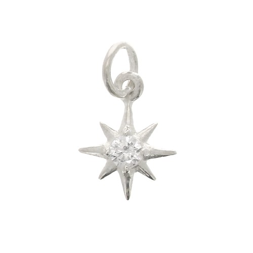 11x9mm 925 Sterling Silver North Star Charm with  zirconium oxide - Closed ring x1