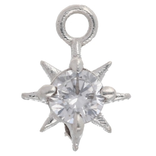 North Star Charm with CZ, 10.6x8 mm - Closed Ring - 925 Sterling Silver x1