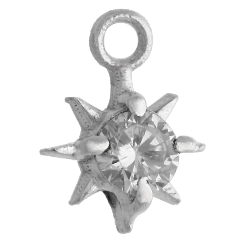 North Star Charm with CZ, 10.6x8 mm - Closed Ring - 925 Sterling Silver x1