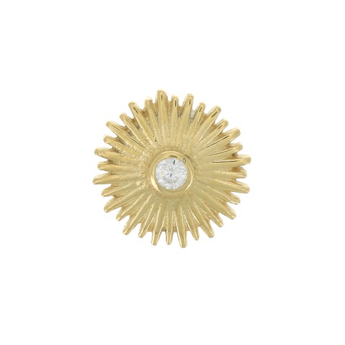 14mm 925 Sterling Silver Sun pendant with zirconium oxide - Gold Tone - Crystal x1