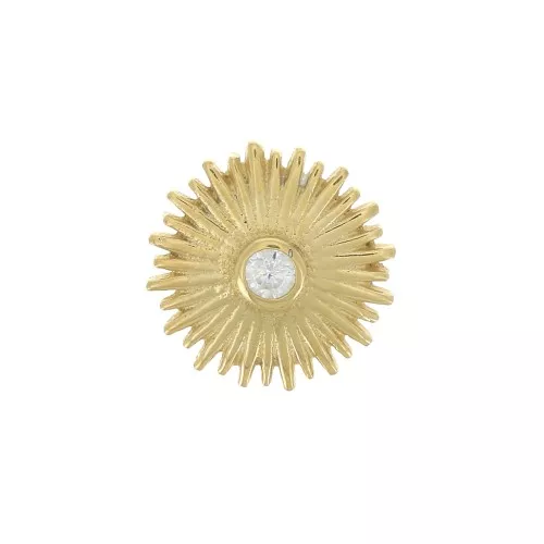 14mm 925 Sterling Silver Sun pendant with zirconium oxide - Gold Tone - Crystal x1