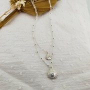 14mm 925 Sterling Silver Sun pendant with zirconium oxide - Gold Tone - Crystal x1