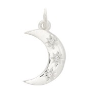 17x10.5mm 925 Sterling Silver Moon pendant north star pattern and  zirconium oxide - Cryst|raw }}