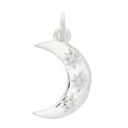 17x10.5mm 925 Sterling Silver Moon pendant north star pattern and  zirconium oxide - Cryst