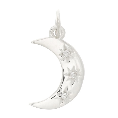 17x10.5mm 925 Sterling Silver Moon pendant north star pattern and  zirconium oxide - Cryst