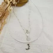 17x10.5mm 925 Sterling Silver Moon pendant north star pattern and  zirconium oxide - Cryst