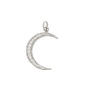 21x14mm 925 Sterling Silver Moon pendant with zircons- closed ring - Crystal x1