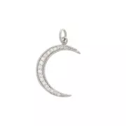 21x14mm 925 Sterling Silver Moon pendant with zircons- closed ring - Crystal x1