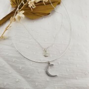 21x14mm 925 Sterling Silver Moon pendant with zircons- closed ring - Crystal x1