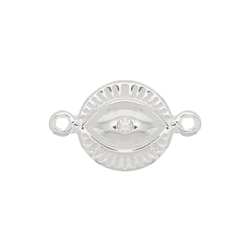 14x8mm 925 Sterling Silver Round connector with eye pattern and  zirconium oxide - Crystal x