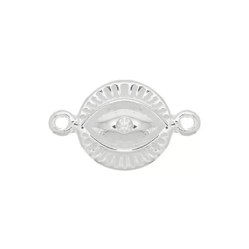 14x8mm 925 Sterling Silver Round connector with eye pattern and zirconium oxide - Crystal x