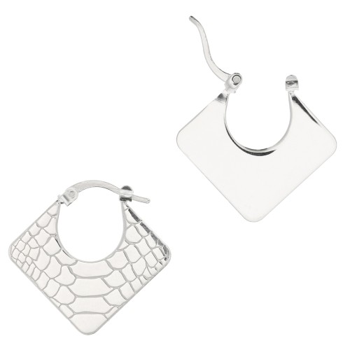 24x25mm 925 Sterling Silver rhombus hoop earrings with snake pattern x2