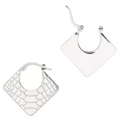 24x25mm 925 Sterling Silver rhombus hoop earrings with snake pattern x2