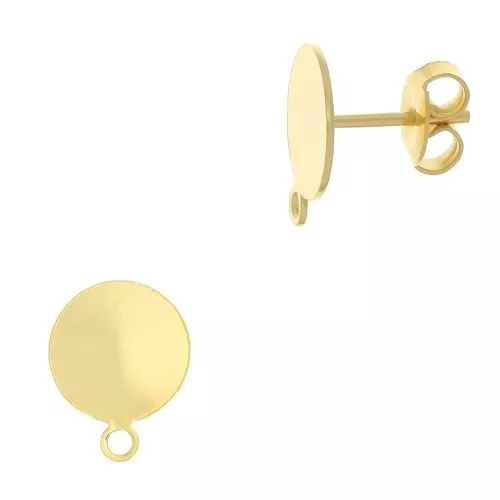 10mm Flat pad earstuds with ring - Fine Gold Plated x2