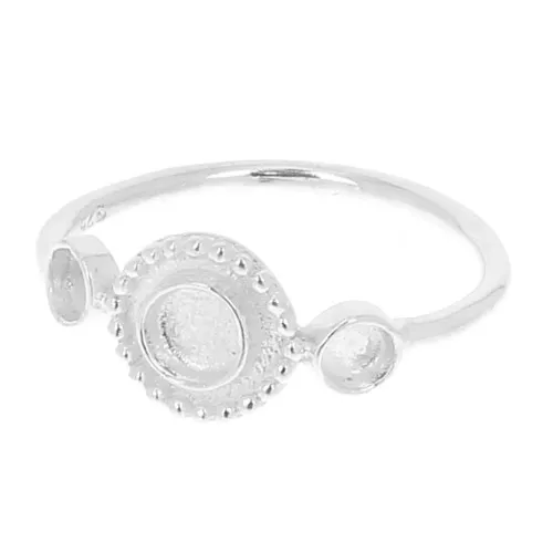925 Sterling Silver Ring with 3 settings for 3mm and 4mm cabochons - Size 52 x1