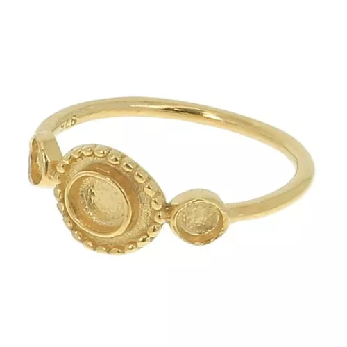 925 Sterling Silver Ring with 3 and 4mm settings - Size 54 - Fine Gold Plated x1