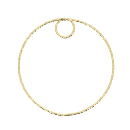 35mm 925 Sterling Silver Diamond effect circle Pendant - Fine Gold Plated x1