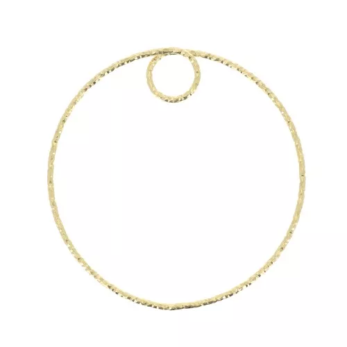 35mm 925 Sterling Silver Diamond effect circle Pendant - Fine Gold Plated x1