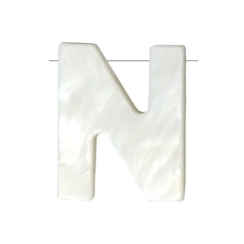 9.5x8mm Mother-of-pearl alphabet letter bead - N - Natural x1