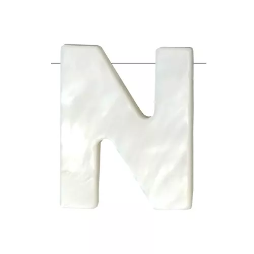 9.5x8mm Mother-of-pearl alphabet letter bead - N - Natural x1