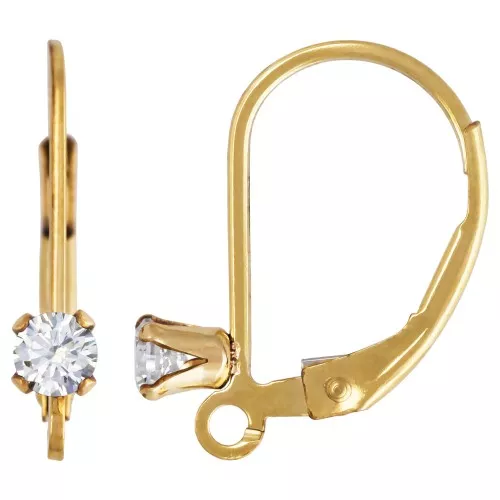 16mm Gold filled leverback earrings with open ring and zirconium oxide - Crystal x2