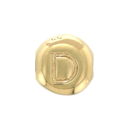 6mm Round alphabet letter bead - D - Gold plated 3 micron x1