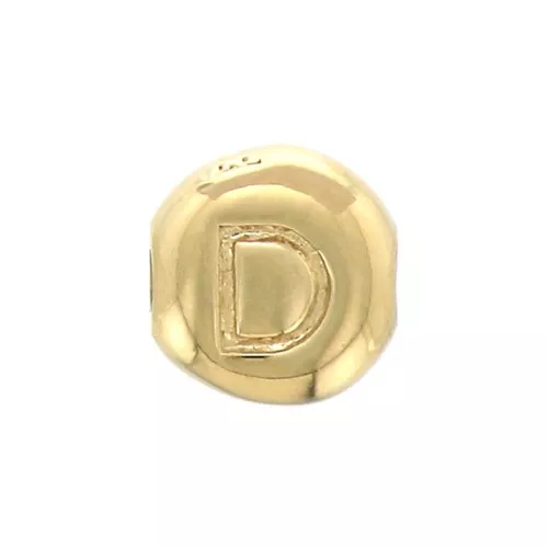 6mm Round alphabet letter bead - D - Gold plated 3 micron x1