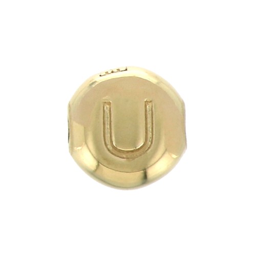 6mm Round alphabet letter bead - U - Gold plated 3 micron x1