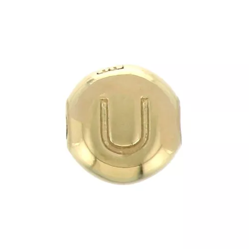 6mm Round alphabet letter bead - U - Gold plated 3 micron x1