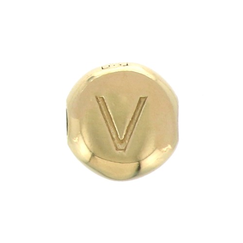 6mm Round alphabet letter bead - V - Gold plated 3 micron x1