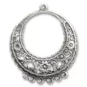 Round Filigree finding 52mm Old silver tone x1