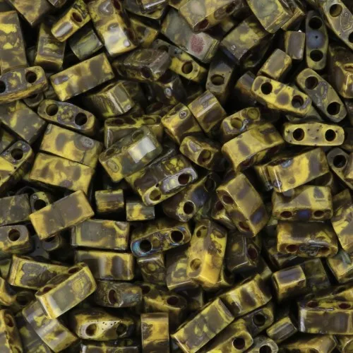 5x2.3x1.9mm Miyuki Half Tila Beads HTL-4519 - Opaque Dark Yellow Picasso x10g
