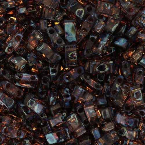 5x2.3x1.9mm Miyuki Half Tila Beads HTL-4502 - Transparent Dark Topaz Picasso x10g