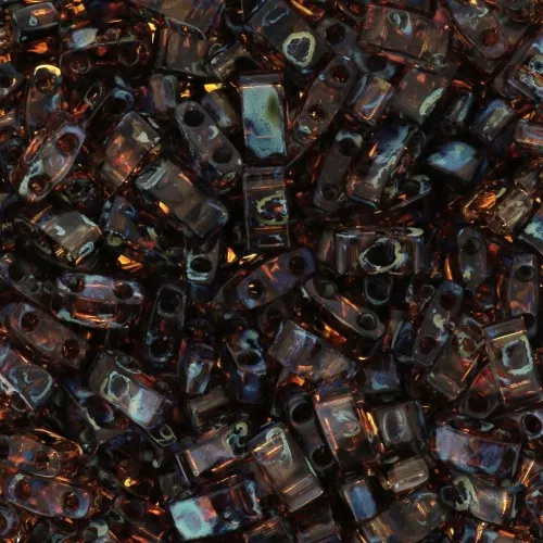 5x2.3x1.9mm Miyuki Half Tila Beads HTL-4502 - Transparent Dark Topaz Picasso x10g