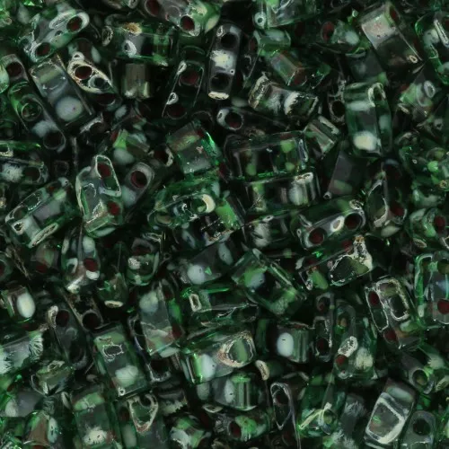 5x2.3x1.9mm Miyuki Half Tila Beads HTL-4507 - Transparent Green Picasso x10g