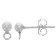 925 Sterling Silver 3 mm ball Earstuds with perpendicular closed ring x2
