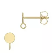 Round earstuds for 4mm cabochon with open ring - Gold filled x2