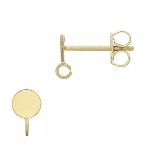 Round earstuds for 4mm cabochon with open ring - Gold filled x2