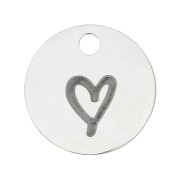10mm Stainless steel Round Charm heart pattern x1